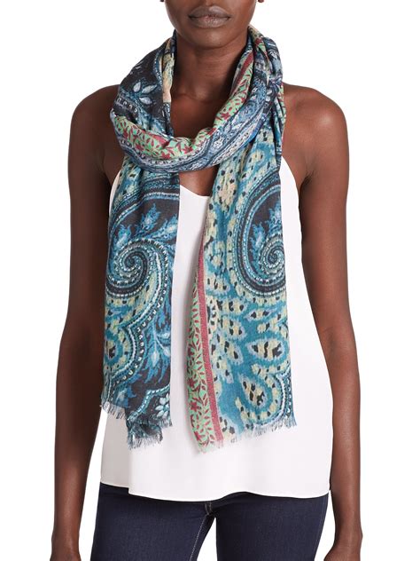Bindya Paisley Cashmere And Silk Scarf In Blue Lyst