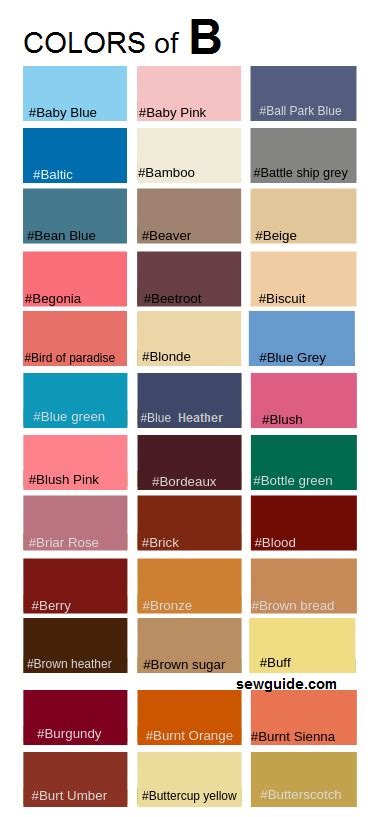 Color Names In Fashion Reference Guide For 100 Colours Sewguide