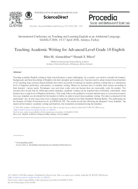 Pdf Teaching Academic Writing For Advanced Level Grade 10 English