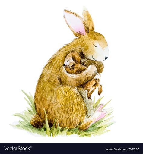 Watercolor Rabbit With Baby Royalty Free Vector Image