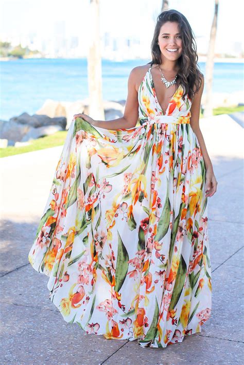 White And Orange Floral Maxi Dress Maxi Dresses Saved By The Dress