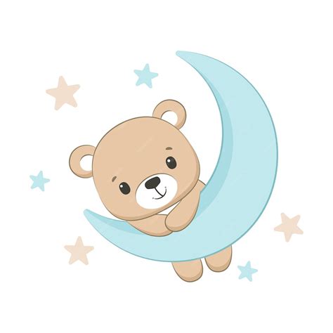 Premium Vector Cute Baby Bear With Moon And Stars Illustration