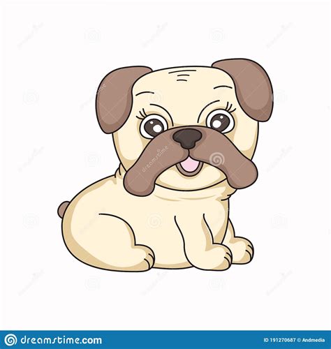 Cute Cartoon Dog Of Pug Breed Vector Illustration Stock Vector