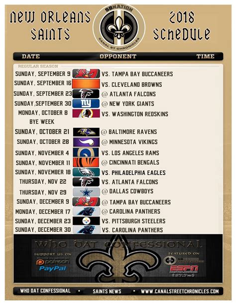 New Orleans Saints Schedule 2019 Printable Printabletemplates