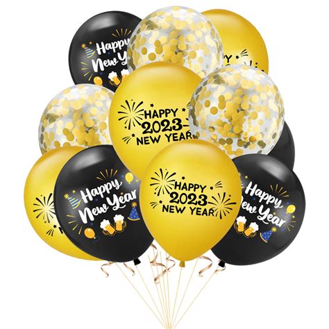 Buy 15pcs New Years Eve Decorations 2024 Balloons Gold Black Happy