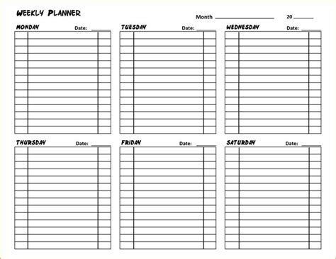 5 Day Weekly Planner Template Excel Weekly Planner Template Daily