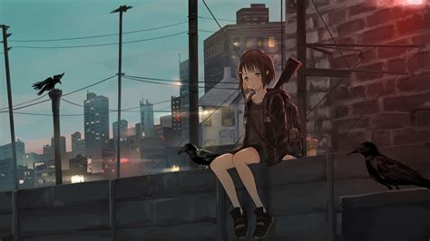 Anime Girl Sitting Alone Roof Sad 4k Hd Anime 4k