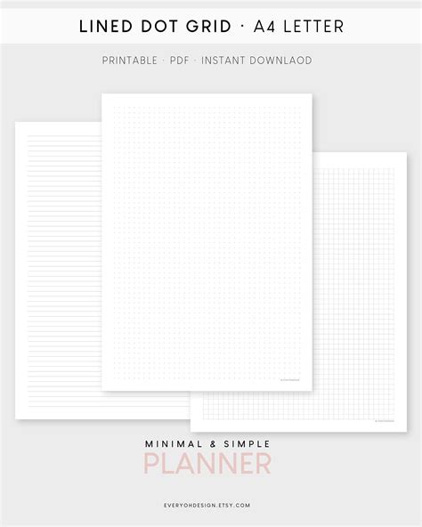 Printable Lined Dot Grid Paper A4 Us Letter Blank Note Etsy Grid