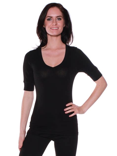 Essential Basic Women S Cotton Blend V Neck Tee Shirt Half Sleeves Black S Walmart Com