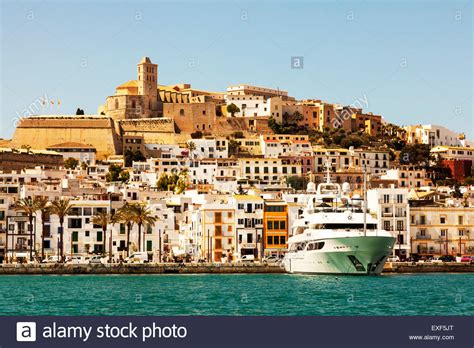 Ibiza Old Town From Harbour Yacht In Port Harbor Spain