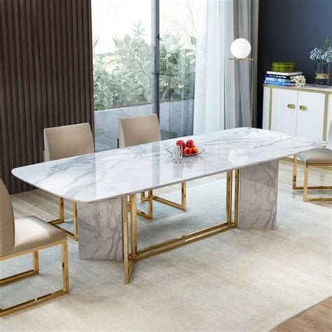 100 Inches Opulent White Marble 16 Seater Dining Table My Aashis