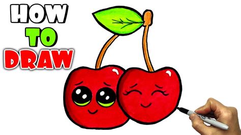 Easy Way To Draw A Cute Cherries In Kawaii Style Drawing And Coloring