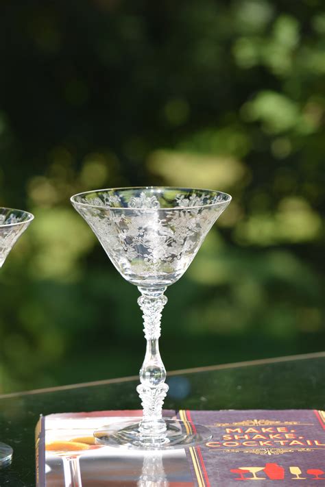 Reserved Sold Marilyn Vintage Etched Crystal Cocktail ~ Martini Glasses Set Of 4 Cambridge