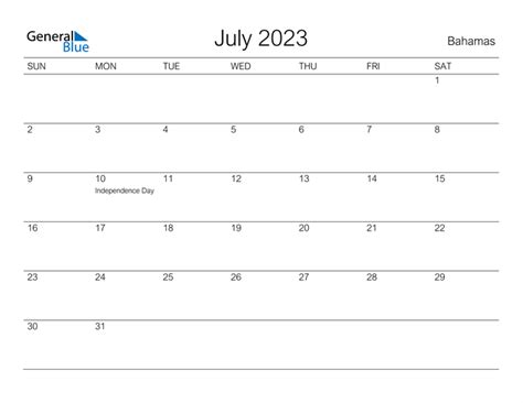 Bahamas July 2023 Calendar With Holidays