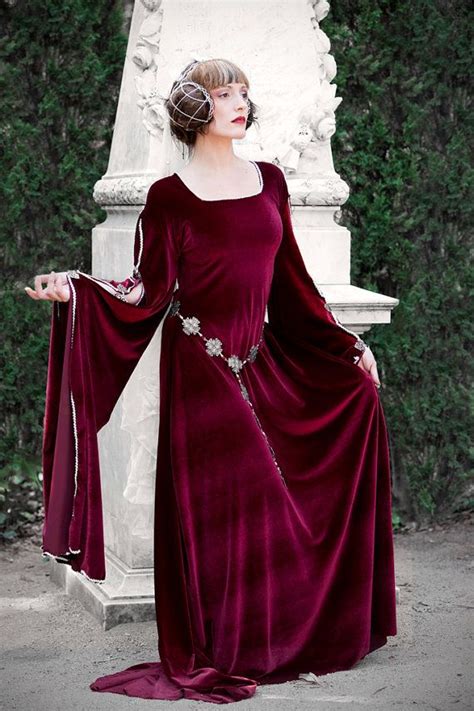 Burgundy Medieval Dress Red Velvet Preraphaelite Ren Fair Etsy