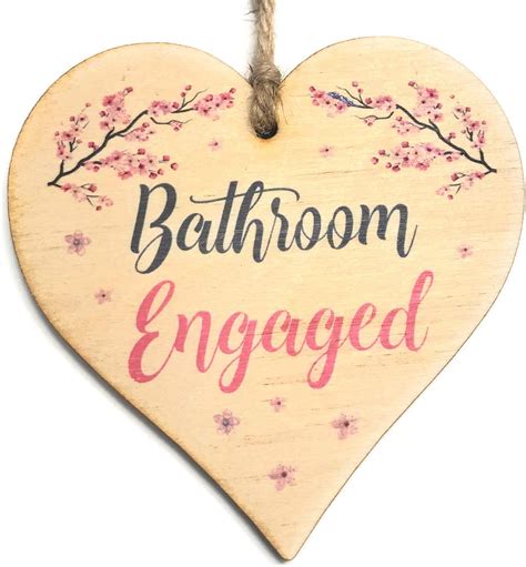 Engaged Vacant Bathroom Door Sign Double Sided Wooden Heart Shaped