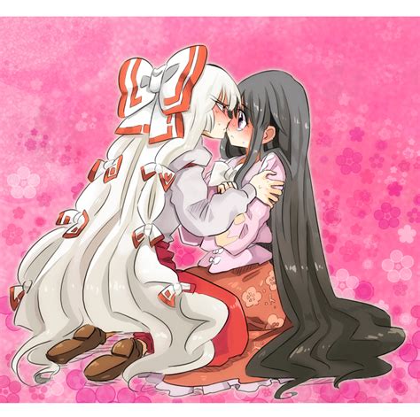 Safebooru Arm Grab Black Hair Blush Bow Fujiwara No Mokou Hair Bow Highres Houraisan Kaguya