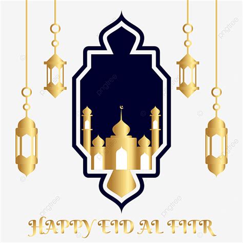 Gambar Biru Dan Emas Happy Eid Al Fitr Design Template Bulan Ramadhan