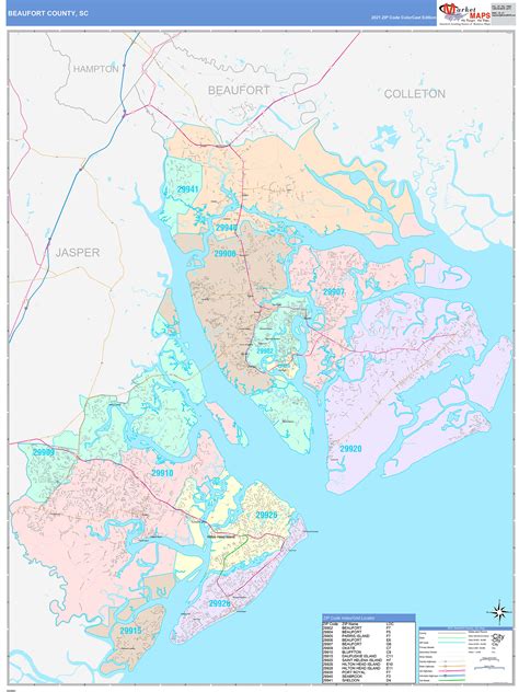 Beaufort County Sc Wall Map Color Cast Style By Marketmaps