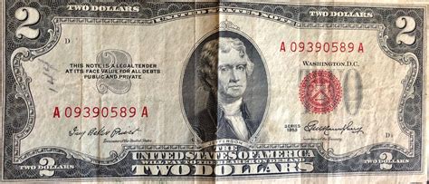 Red Seal Two Dollar Bill Etsy