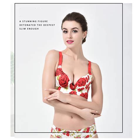 famous brand sexy high quality women print bra set silk flower push up big size underwear bow