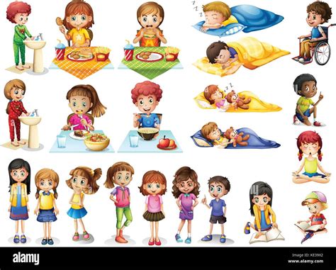 Los Niños Y Diferentes Rutinas Ilustración Imagen Vector De Stock Alamy
