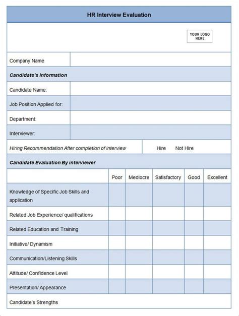 17 Free Sample Hr Evaluation Forms And Examples Word Pdf Psd