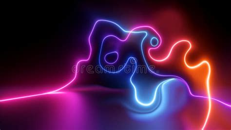 3d Render Abstract Neon Background With Pink Blue Red Glowing Fuzzy
