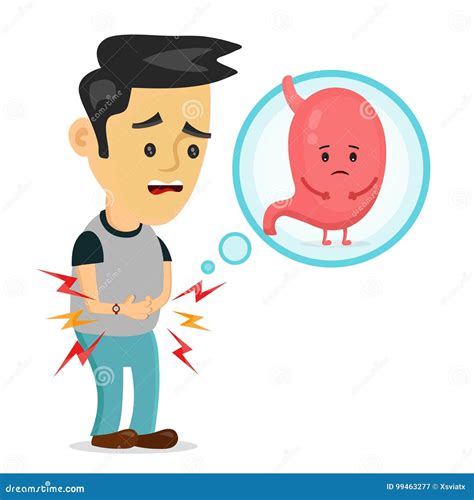 Sad Sick Young Man Feel Pain In Stomach. Food Poisoning, Digestive