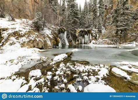Frozen Waterfall Snow Lake Mountains Colors Nature Stock Photo