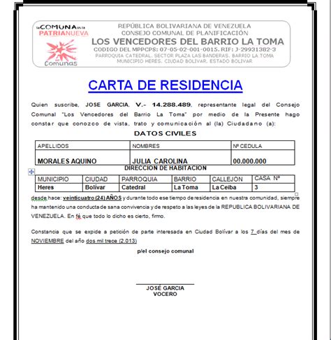 Formatos Legales Formato Carta De Residencia Del Barrio