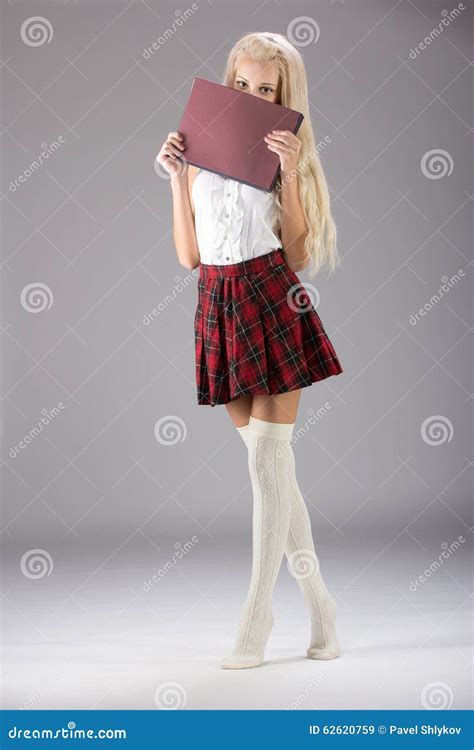 Lovely Girl In Plaid Short Skirt Stock Image Image Of Seductive