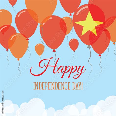 Vietnam Independence Day Flat Greeting Card Flying Rubber Balloons In