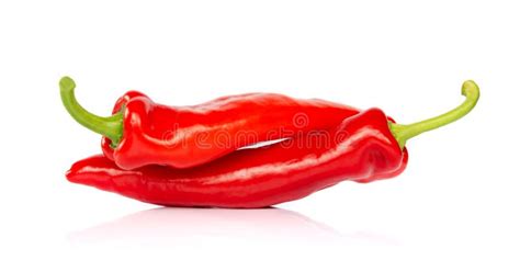 Two Red Hot Chili Pepper Isolated On White Background Like People Having Sex In 69 Posture