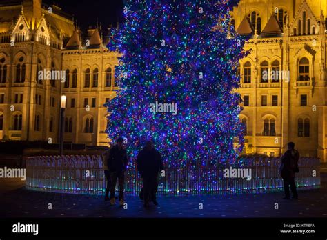Budapest Parliament By Night Christmas 2017 Large Blue Christmas Tree