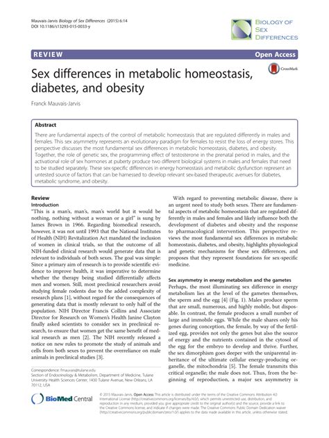 Pdf Sex Differences In Metabolic Homeostasis Diabetes And Obesity