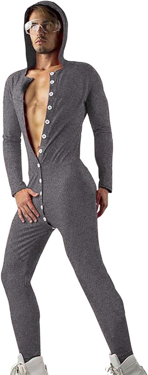 Jumpsuit Herren Einteiler Pyjama Für Erwachsene Langarm Schlafanzug Overall Mit Kapuze Sexy
