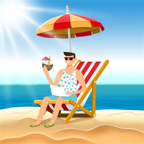 Illustration Cartoon Concept Man Relax On The Beach Vector Illustrate