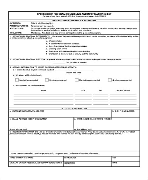 Free 7 Sample Army Counseling Forms In Ms Word Pdf