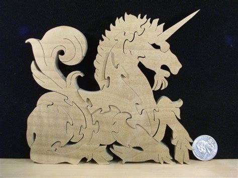 Wooden Resting Unicorn Puzzle American Hardwood Scroll