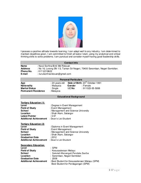 Majikan confirm terpegun lihat resume anda. Curriculum Vitae Dalam Bahasa Melayu