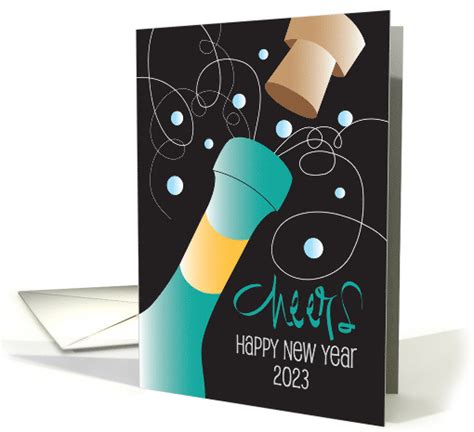 New Year's 2022 Cheers Popping Cork, Bubbles & Champagne Bottle card