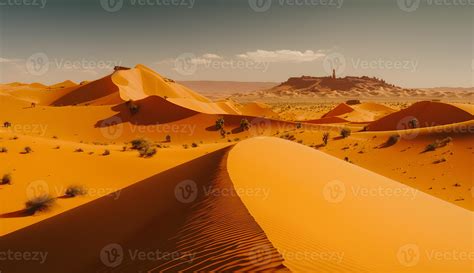 Panoramic Desert Sahara Landscapedesert In The Afternoongenerative Ai