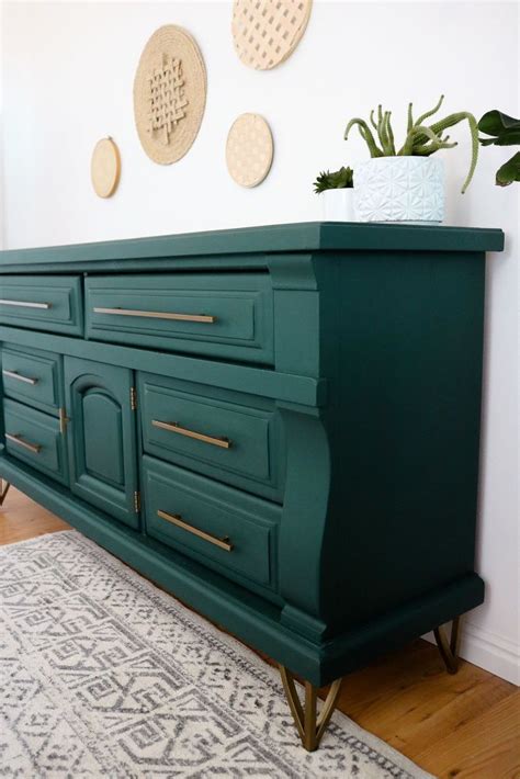 How To Paint An Old Dresser Upcycle Hunter Green Brass Diy