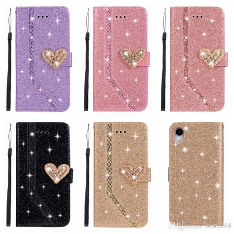 Heart Sparkle Leather Wallet Cases For Iphone 13 Pro Max Mini 12 11 Xr Xs X 8 7 6 Samsung S21