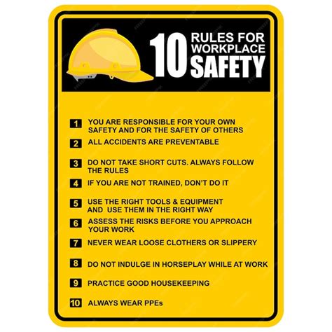 Premium Vector 10 Rules For Workplace Safety Sign Vector