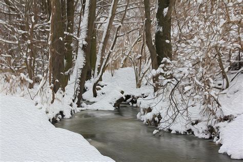 Oil Painting Stylized Photo Of River In Winter Painting By G Greir