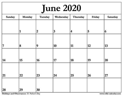 June 2020 Calendar Printable Monthly Calendar Template Blank Monthly