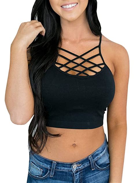 Womens Tank Tops Summer Cute Criss Cross Hollowout Fitted Camisole