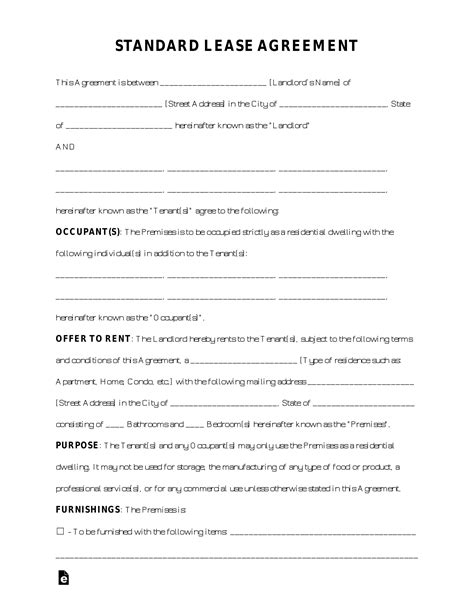 Free Standard Residential Lease Agreement Template Pdf Word Eforms Free Fillable Forms